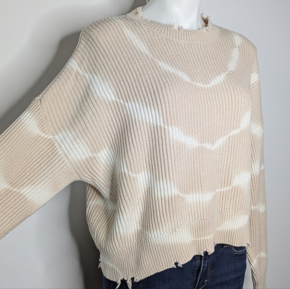 Pistola Cream White Tie Dye Bleach Dye Oversized Distressed Hem Sweater S - Picture 4 of 8